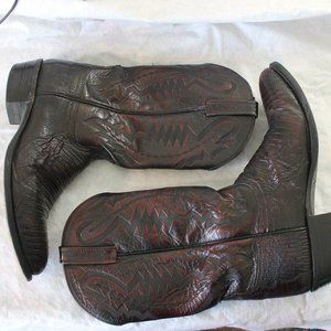 Lucchese Brown Leather Cowboy Boots, Size 12 D, 14 Inches High, Intricate